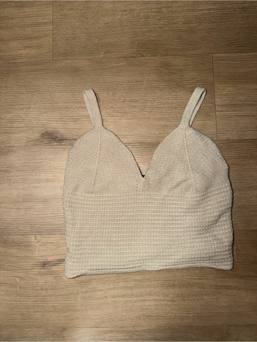 Forever 21 Cream Knit V-Neck Crop Top